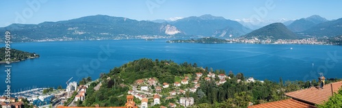 Extra wide aerial view of the Lake Maggiore and the Gulf Borromeo