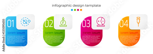 Set line Atom, Force of physic formula, and Syringe. Business infographic template. Vector