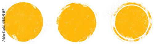 Orange grunge circle stamp set. Round stamp vector isolated on white background. Orange stamp vector. For grunge badge, seal, ink and stamp design template. Round grunge hand drawn circle shape