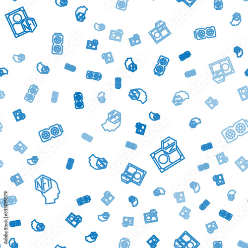 Set line NFT Digital crypto art, and Video graphic card on seamless pattern. Vector