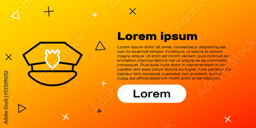 Line Police cap with cockade icon isolated on yellow background. Police hat sign. Colorful outline concept. Vector
