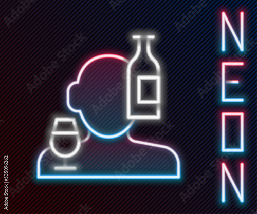 Glowing neon line Alcoholism, or alcohol use disorder icon isolated on black background. Colorful outline concept. Vector