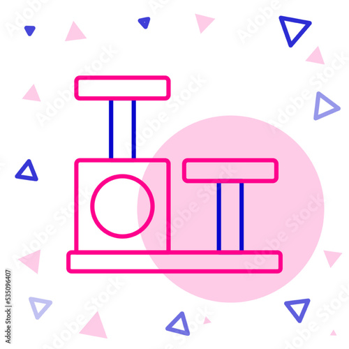 Line Cat scratching post with toy icon isolated on white background. Colorful outline concept. Vector
