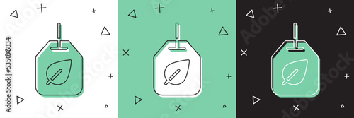 Set Tea bag with leaf icon isolated on white and green, black background. Vector
