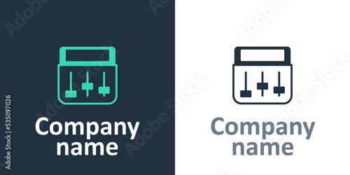 Logotype Drum machine music producer equipment icon isolated on white background. Logo design template element. Vector