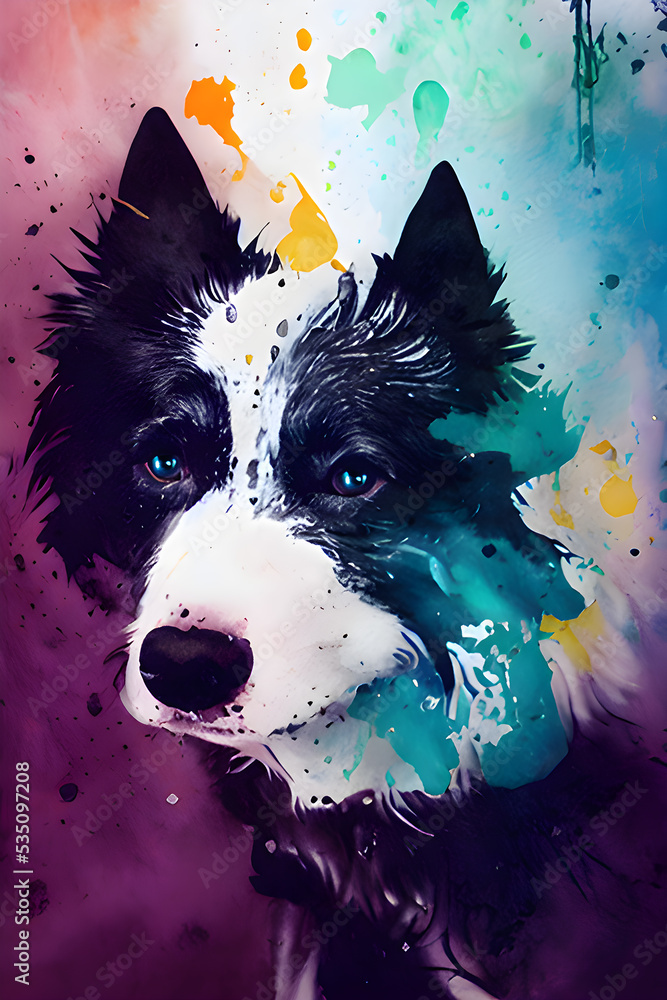 Portrait of a Border Collie dog wearing sunglasses - Abstract Digital Art