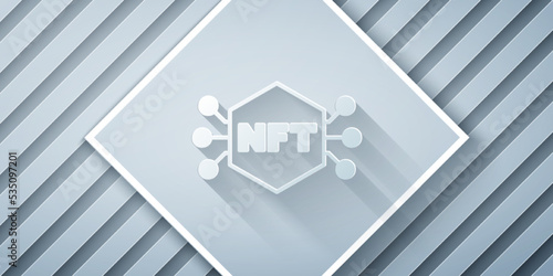 Paper cut NFT Digital crypto art icon isolated on grey background. Non fungible token. Paper art style. Vector