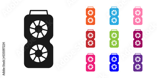 Black Video graphic card icon isolated on white background. Set icons colorful. Vector