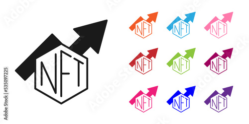 Black NFT growth bar chart icon isolated on white background. Non fungible token. Digital crypto art concept. Set icons colorful. Vector