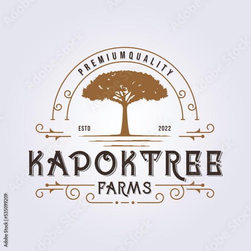 retro style kapok tree farm logo vintage classic vector illustration design photo