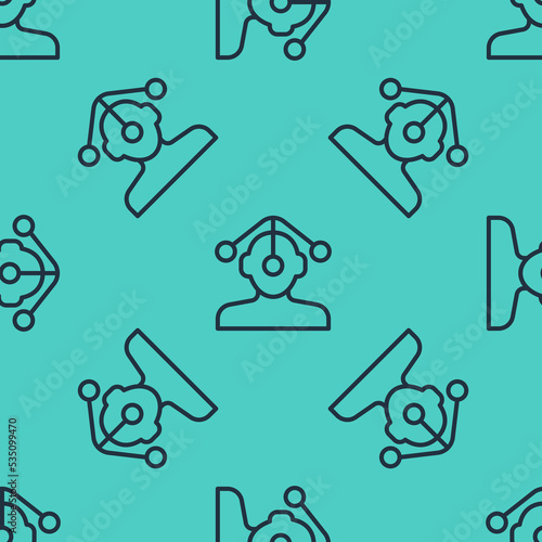 Black line Hypnosis icon isolated seamless pattern on green background. Vector