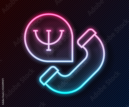 Glowing neon line Online psychological counseling distance icon isolated on black background. Psychotherapy, psychological help, psychiatrist online consulting. Vector