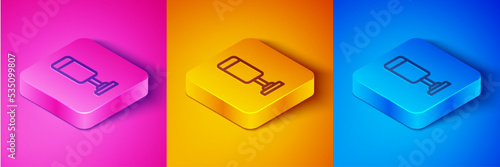 Isometric line Punching bag icon isolated on pink and orange, blue background. Square button. Vector