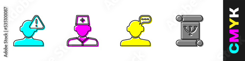 Set Finding a problem in psychology, Male doctor, Online psychological counseling and Psychology book icon. Vector