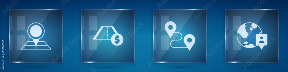 Set Folded map with location marker, Toll road traffic, Route and ...