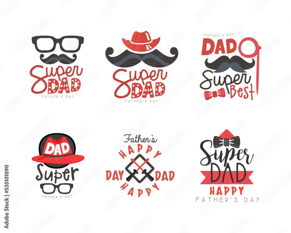 Happy Day Dad logo set. Father Day hand drawn badges, labels vector illustration
