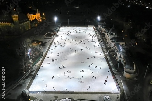 Photography People skating on the ice rink in Budapest