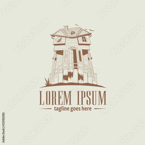 Haunted House that shape like a skull or ghost face symbol or logo.