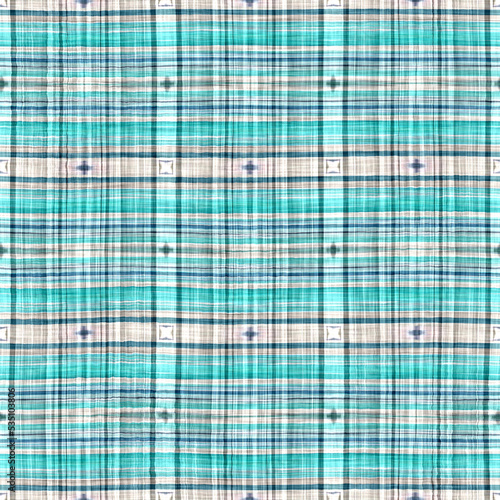 Teal rustic coastal beach house check fabric tile. Seamless sailor flannel textile gingham repeat swatch.