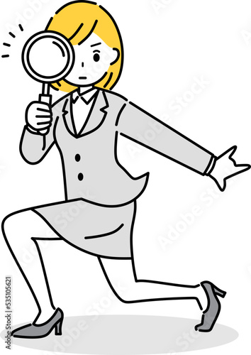 Wallpaper Mural 虫眼鏡を持つビジネスウーマンのイラスト Torontodigital.ca