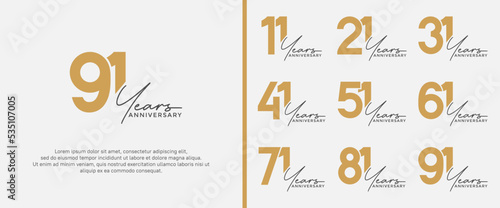 set of anniversary logo gold color on white background for celebration moment