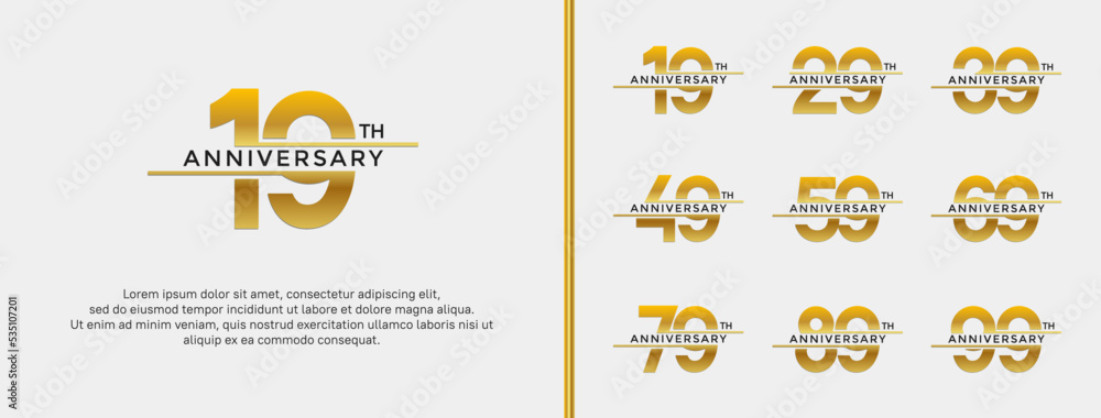 set of anniversary logo golden color on white background for celebration moment