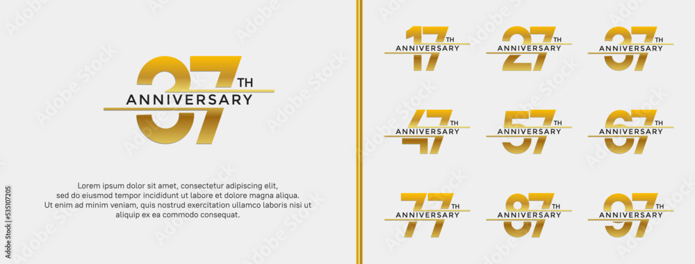 Fototapeta premium set of anniversary logo golden color on white background for celebration moment