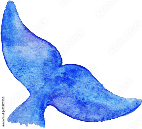 Watercolor blue whale tail animal underwater isolated art photo