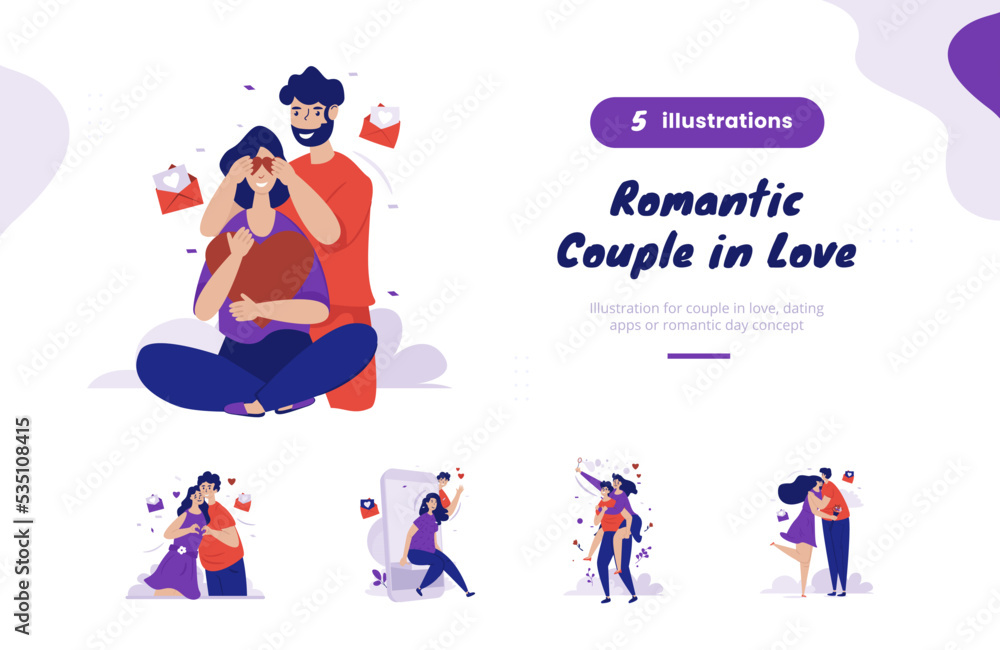Fototapeta premium Romantic couple in love illustration bundle pack