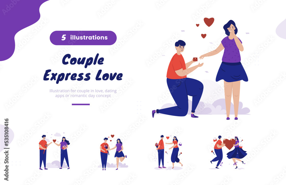 Couple expressing love illustration bundle pack