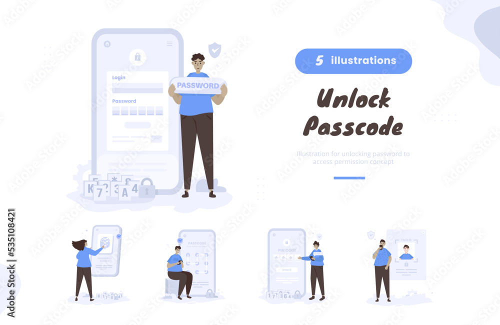 Unlock passcode login access illustration bundle pack