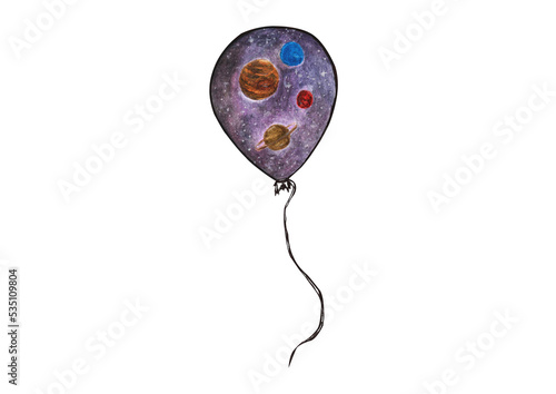 Watercolor balloon, surreal space on a white background for your design
