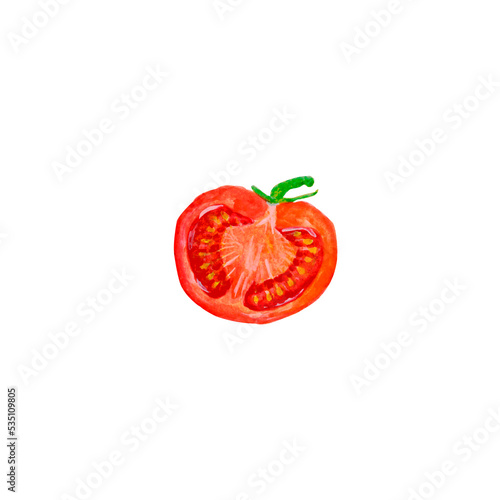 Watercolor fresh vegan vegetable, sweet piece of tomato on a white background for your design