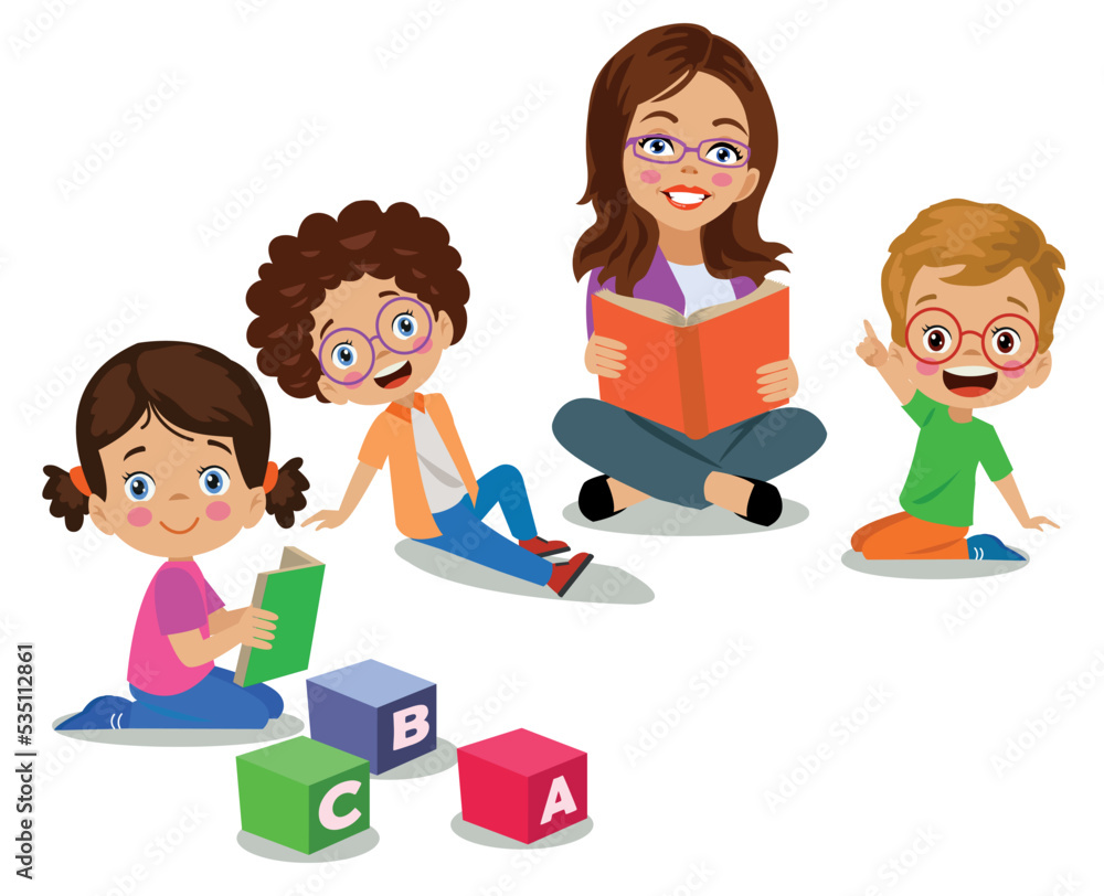 teacher reading books in class with students teacher reading books in class with students