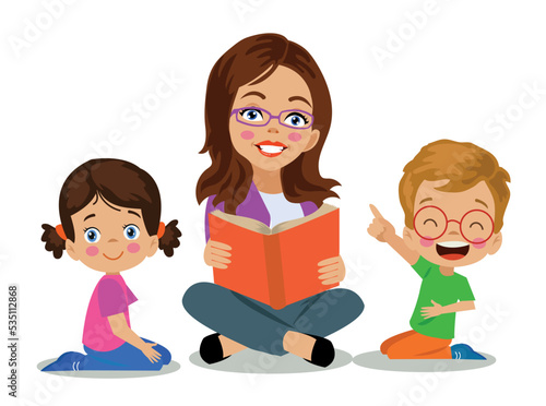 teacher reading books in class with students