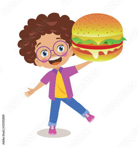 cute happy boy holding hamburger