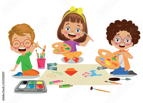 cute kids painting in class