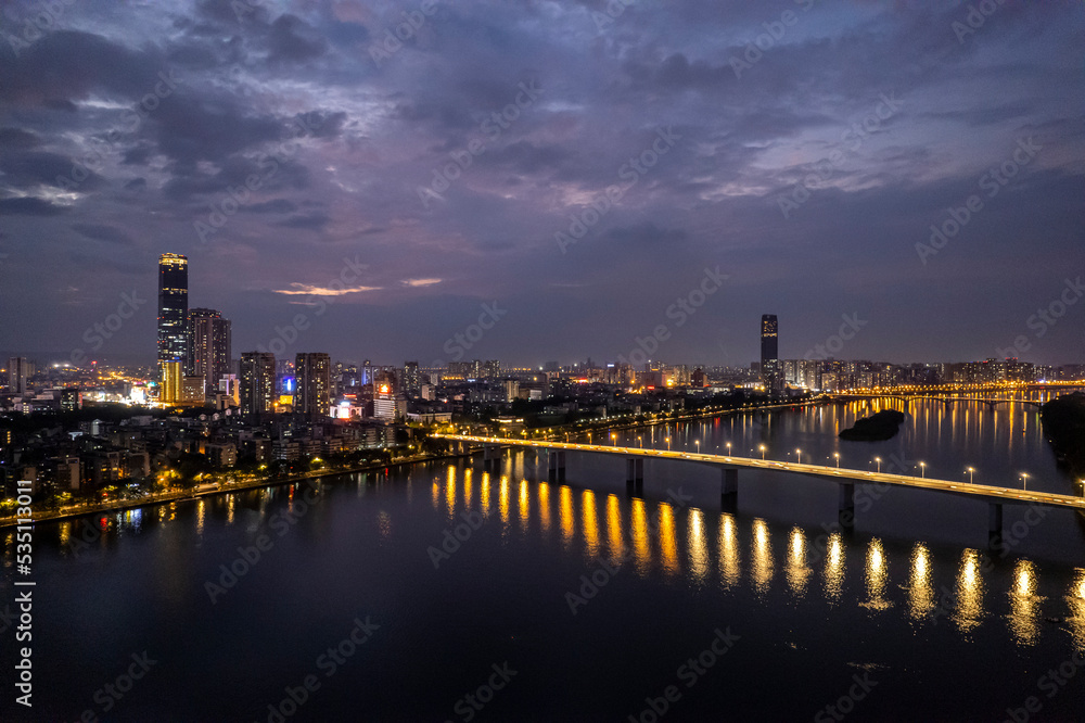 Liuzhou city skyline buildings in Guangxi China