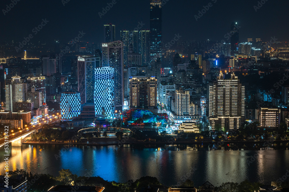 Liuzhou city skyline buildings in guangxi China