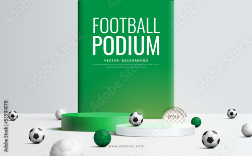 football product display concept, two step green and white podium on green backdrop, vector illustration