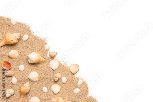 Fototapeta Naklejka Na Ścianę i Meble -  Sand and sea shells beach theme background isolated png image