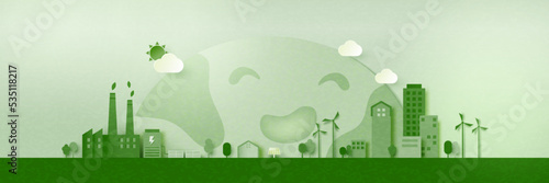 Fototapeta Naklejka Na Ścianę i Meble -  Green eco friendly city and Green renewable energy industry background.ESG as environmental social and governance concept.Paper art of ecology and environment concept.