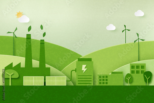 Green industry and alternative renewable energy.ESG as environmental social and governance concept.Paper art Vector illustration.