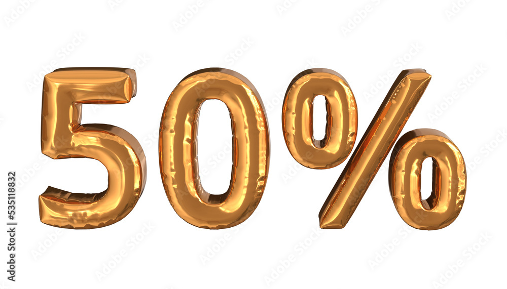 3d rendering of gold foil balloons text of 50%, suitable for advertising 3d rendering of gold foil balloons text of 50%, suitable for advertising