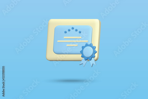 3d certificate icon vector illustration design on blue background.