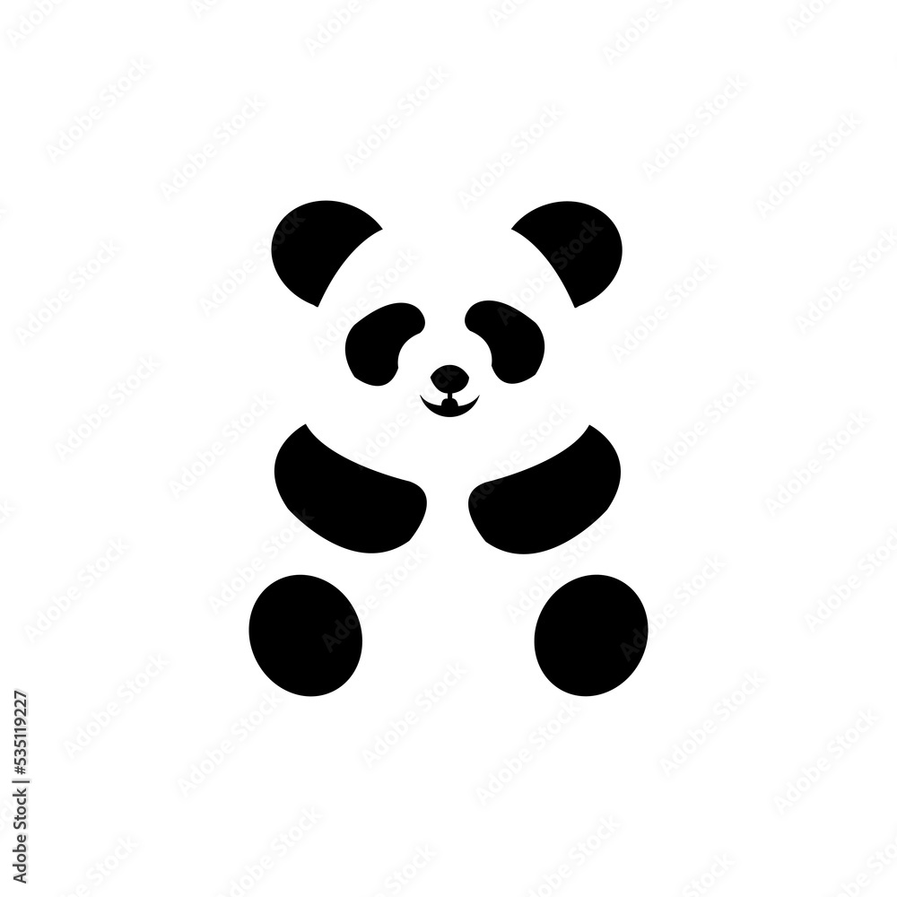 Stylized Giant panda full body drawing. Simple panda bear icon or logo design. Black and white vector illustration. Stylized Giant panda full body drawing. Simple panda bear icon or logo design. Black and white vector illustration.