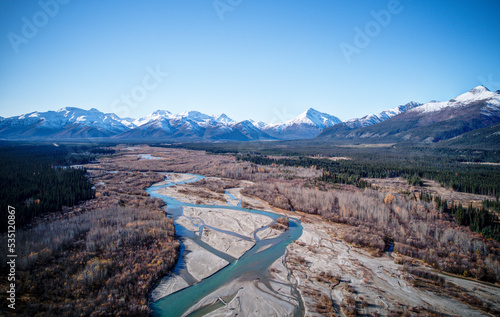 Fall aerial photo of the road from Tok Alaska.