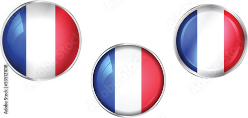 Round national flag pin of France.Circular vector flag of France