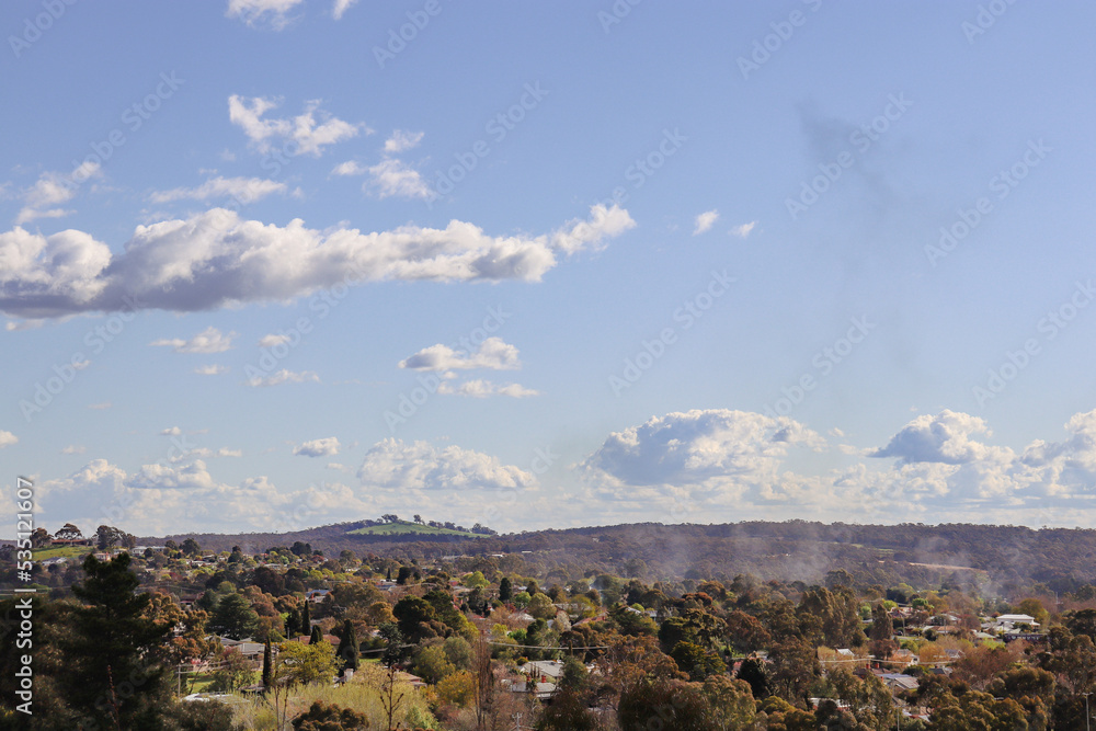 panorama of regional town of Castlemaine in hill setting