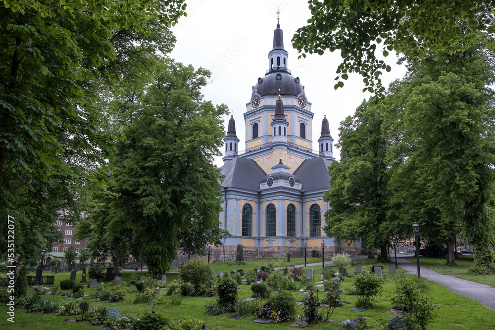 Stockholm, Sweden – June, 2022 – Architectural detail of Katarina kyrka (Church of Catherine), one of the major churches in the downtown. It has been rebuilt twice after being destroyed by fires